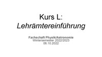 Kurs L - Vortrag für Lehrämtler