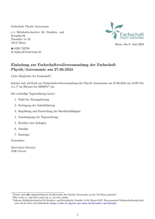 Einladung zur FSVV am 2024-06-27