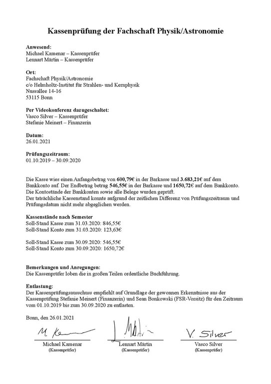 Kassenprüfungsbericht HHJ 2019/20 vom 2019-10-01 bis 2020-09-30 Kassenprüfungsbericht HHJ 2019/20 vom 2019-10-01 bis 2020-09-30