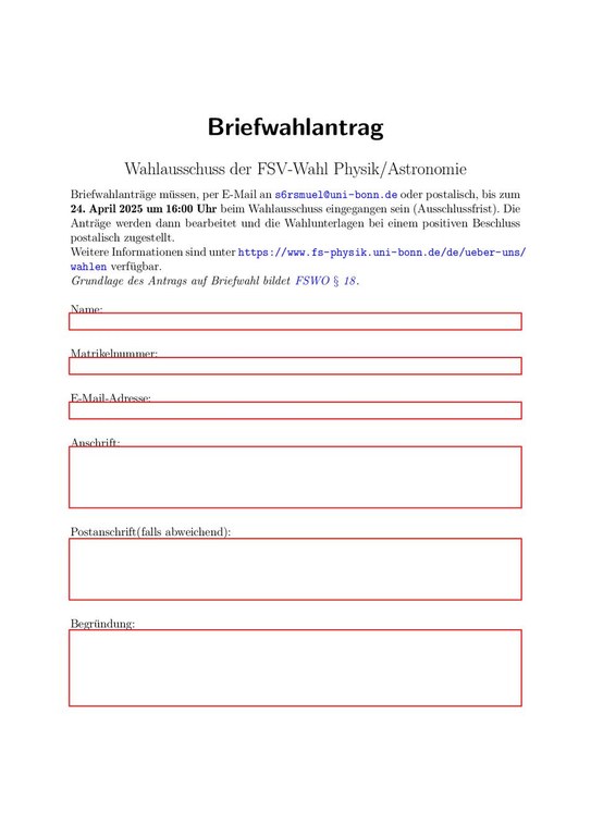 Briefwahlantrag zur FSV-Wahl Mai 2025