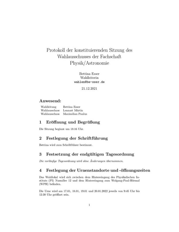 Protokoll Wahlausschuss FSV-Wahl Januar  2022 - Konstituierenden Sitzung