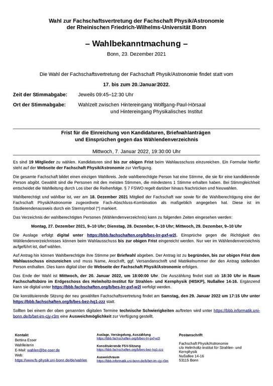 Wahlbekanntmachung FSV-Wahl Januar 2022