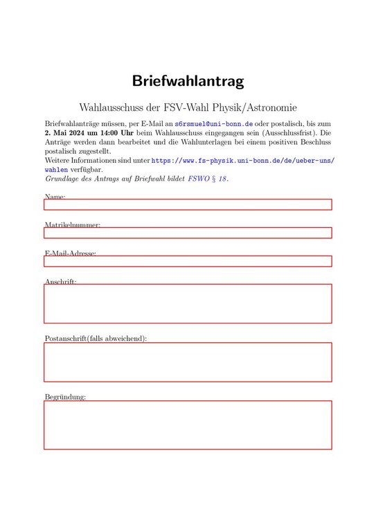 Briefwahlantrag zur FSV-Wahl Mai 2024 (pdf) Briefwahlantrag zur FSV-Wahl Mai 2024 (pdf)