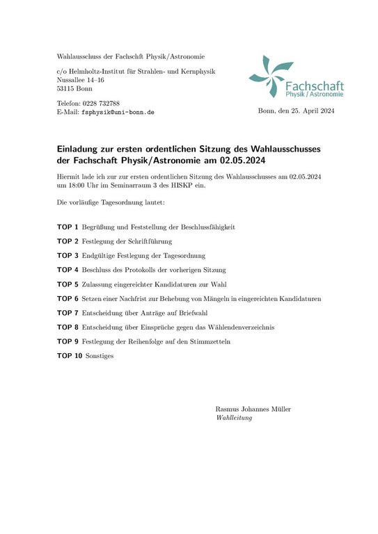 Einladung 1. ordentliche Sitzung des Wahlausschusses (pdf)